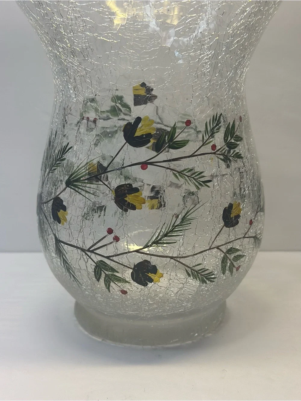 Yankee Candle Crackle Vase Pillar Holder Vase  Pinecones 8 in tall 6